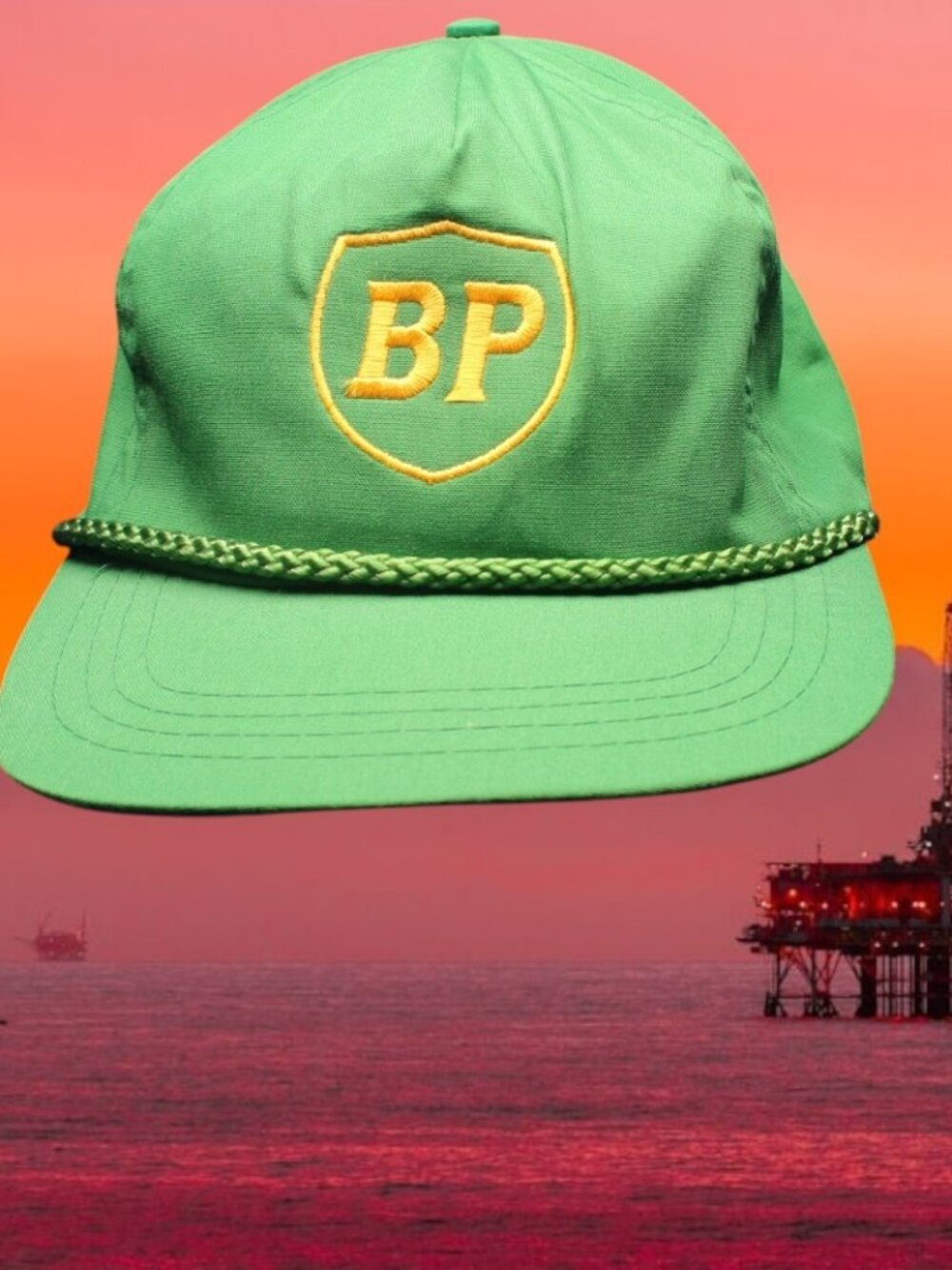 Alaska Vintage 90s BP British Petroleum Green Hat Cap Pruhow bay